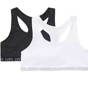 Girls Sprotsbra Racerback 2 Pack. Cotton. Black and White.